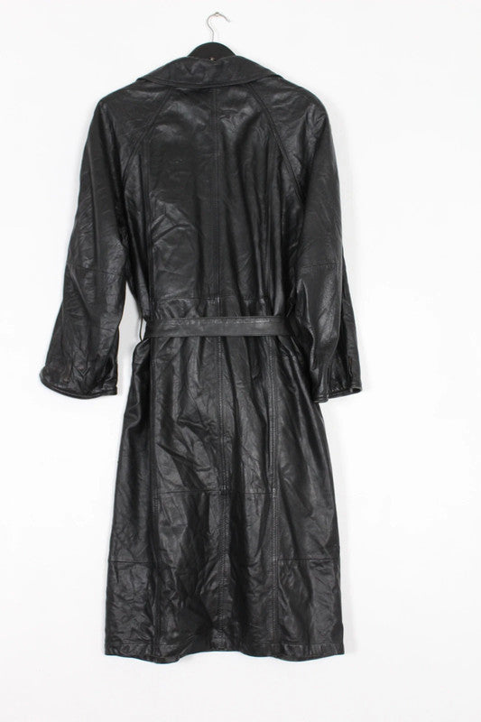 Vintage Mani by Giorgio Armani Black Leather Double-Breasted Trench Coat