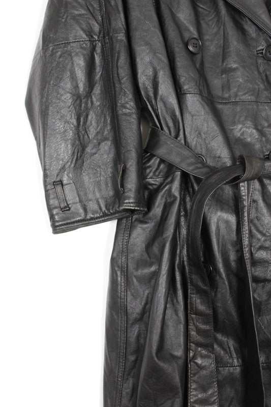 Vintage Mani by Giorgio Armani Black Leather Double-Breasted Trench Coat