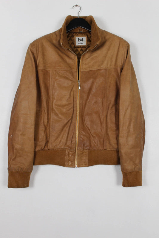 Vintage b4 Leather Tan Brown Zip-Up Bomber Jacket XXL