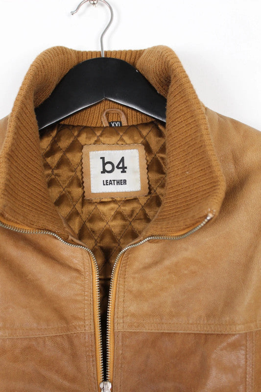 Vintage b4 Leather Tan Brown Zip-Up Bomber Jacket XXL