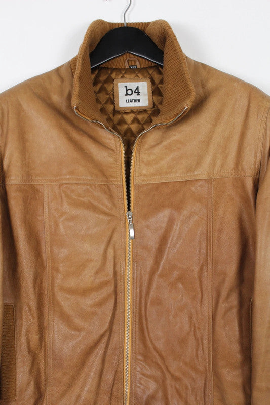 Vintage b4 Leather Tan Brown Zip-Up Bomber Jacket XXL