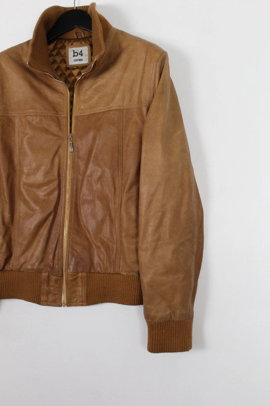 Vintage b4 Leather Tan Brown Zip-Up Bomber Jacket XXL