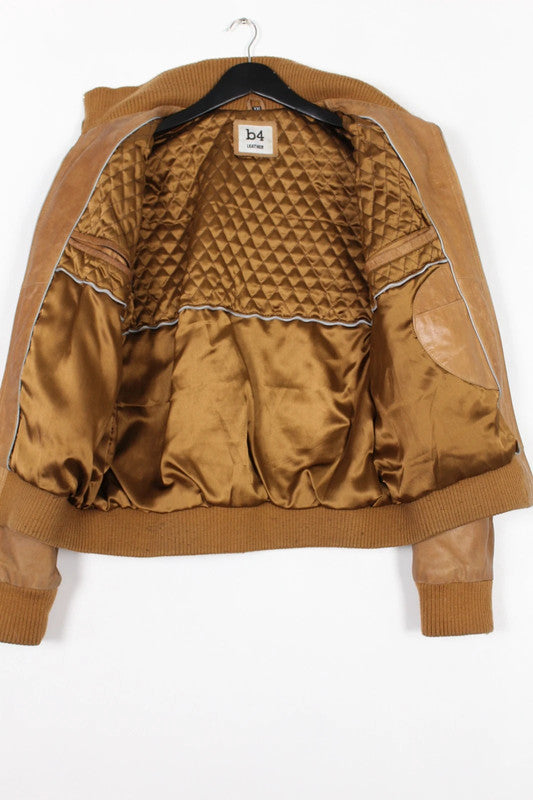 Vintage b4 Leather Tan Brown Zip-Up Bomber Jacket XXL