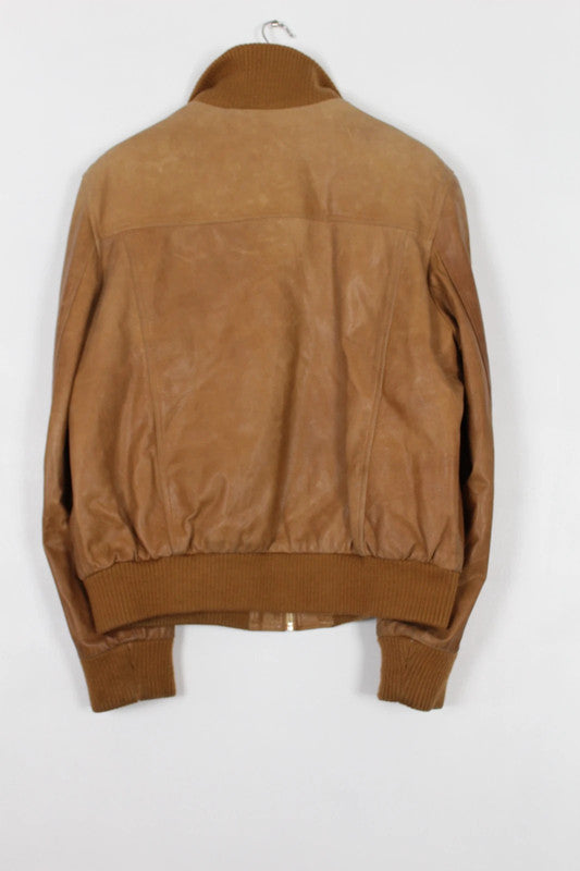 Vintage b4 Leather Tan Brown Zip-Up Bomber Jacket XXL