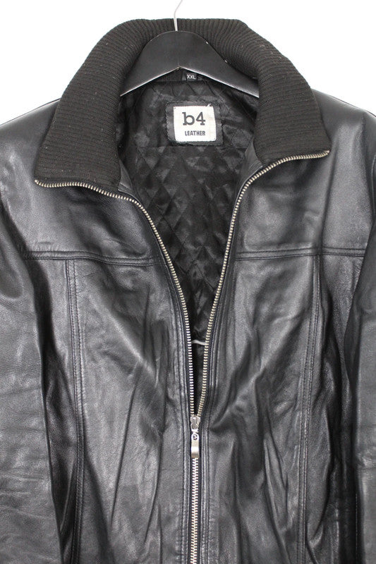 Vintage b4 Leather Black Zip-Up Knit Collar Bomber Jacket Large