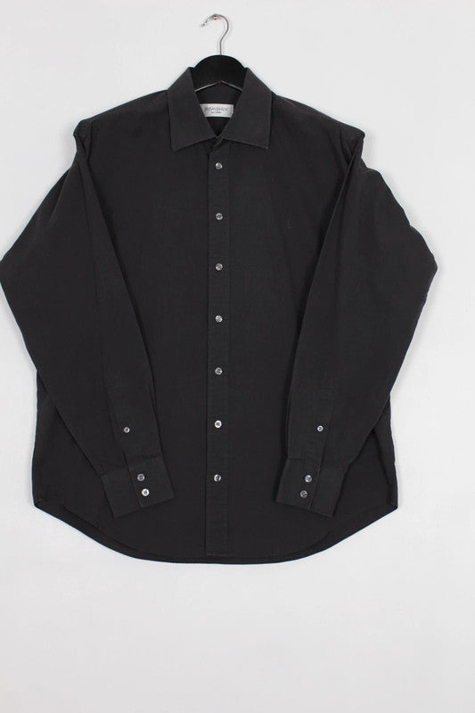 Vintage Yves Saint Laurent Charcoal Point Collar Cotton Dress Shirt Large
