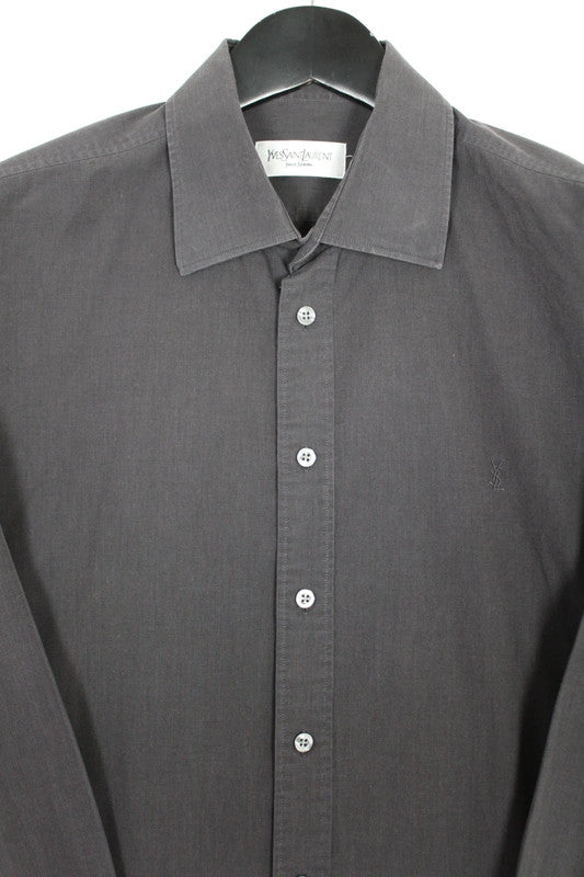 Vintage Yves Saint Laurent Charcoal Point Collar Cotton Dress Shirt Large