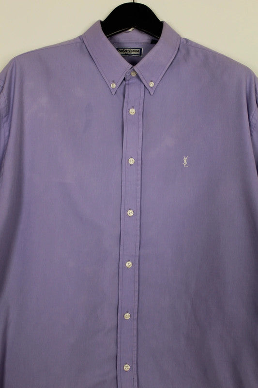 Vintage Yves Saint Laurent Lilac Twill Cotton Long Sleeve Shirt XL