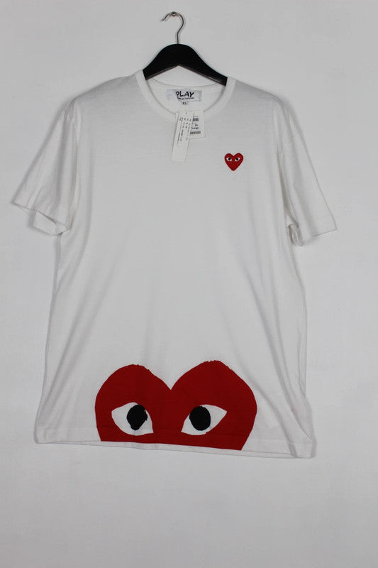 Comme des Garçons Play Peeping Heart Cotton T-Shirt White Large