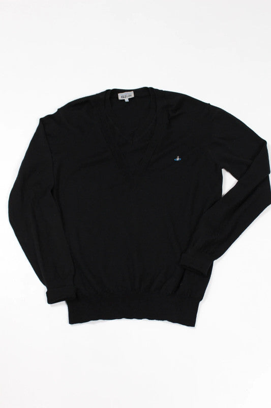 Vivienne Westwood Black V-Neck Wool Jumper XL