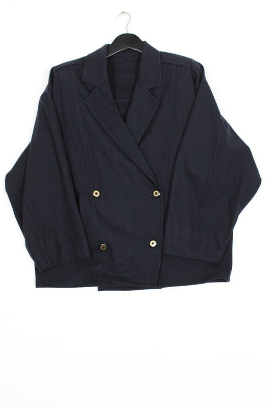 Vintage 80s 90s Marella Navy Double-Breasted Oversized Wool Blazer Large