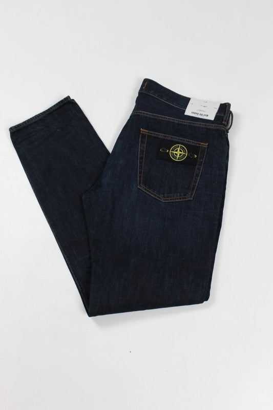 Stone Island Navy Blue Regular Tapered Fit Patch Logo Jeans 36W 34L