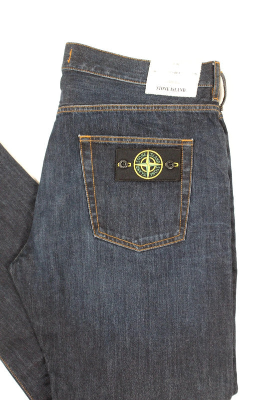 Stone Island Navy Blue Regular Tapered Fit Patch Logo Jeans 36W 34L