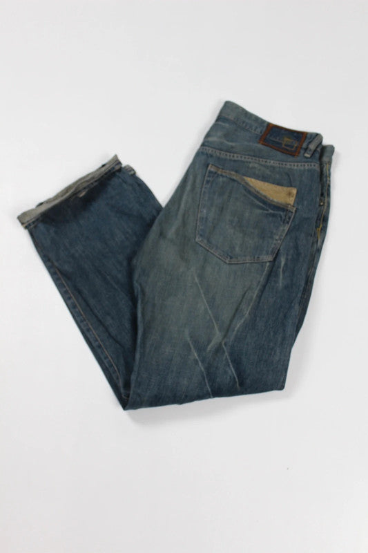 Vintage Diesel Blue Distressed Straight Leg Patch Jeans W36