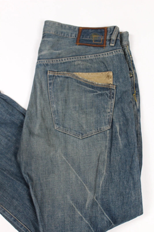 Vintage Diesel Blue Distressed Straight Leg Patch Jeans W36