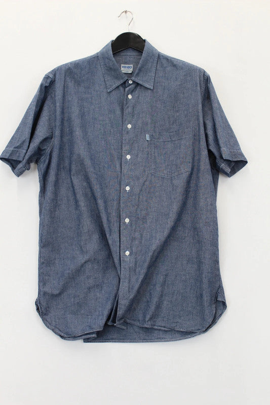 Vintage Kenzo Homme Blue Cotton Chambray Short Sleeve Shirt XL
