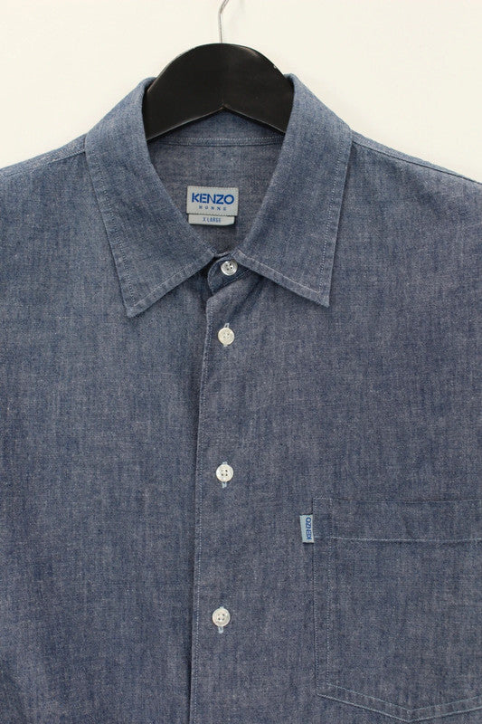 Vintage Kenzo Homme Blue Cotton Chambray Short Sleeve Shirt XL