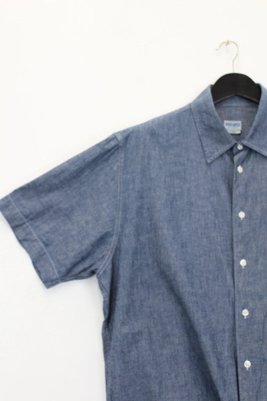 Vintage Kenzo Homme Blue Cotton Chambray Short Sleeve Shirt XL