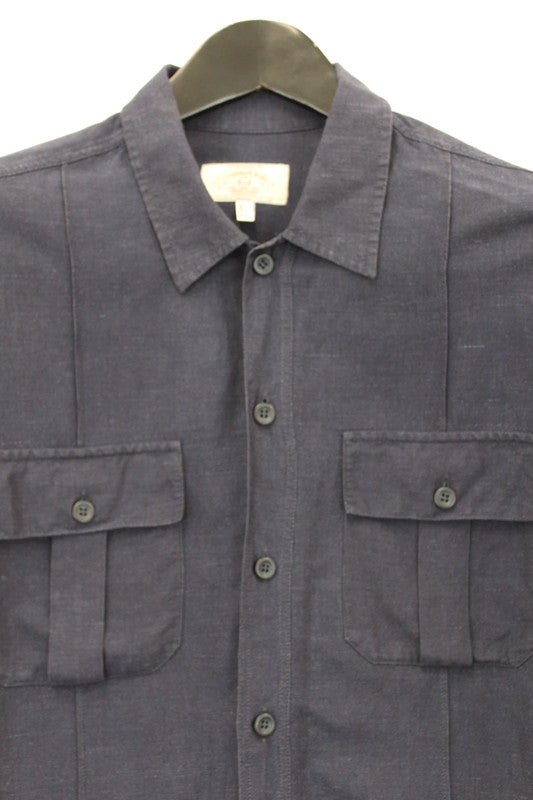 intage Armani Jeans Navy Blue 100% Linen Short Sleeve Utility Shirt Large