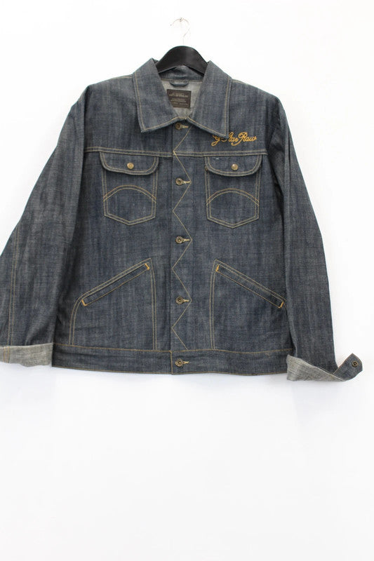 Vintage 90s G-Star RAW Embroidered Denim Trucker Jacket Indigo Blue XL