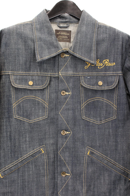 Vintage 90s G-Star RAW Embroidered Denim Trucker Jacket Indigo Blue XL