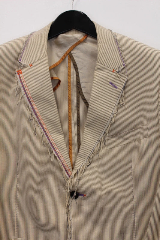 Vintage Holland Esquire Hand Customised Pinstripe Wool Cotton Blazer Large