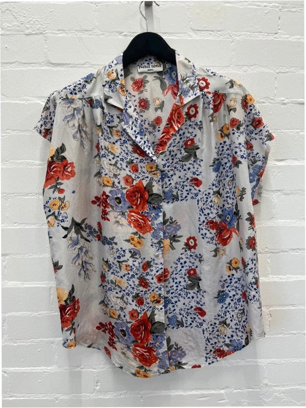 Pura seta pure silk floral print blouse, large