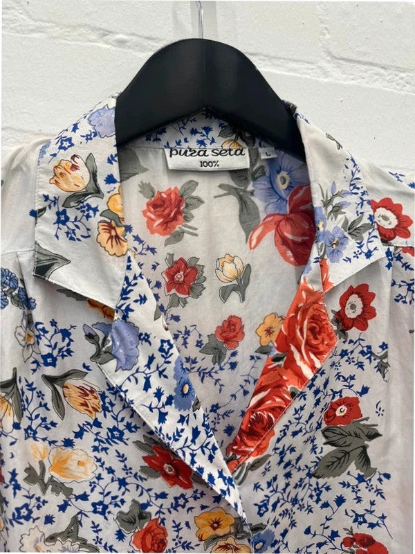 Pura seta pure silk floral print blouse, large