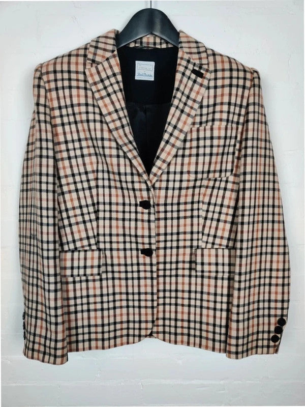 Vintage Italian beige check tartan oversized blazer - Medium
