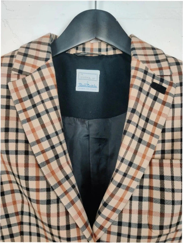 Vintage Italian beige check tartan oversized blazer - Medium