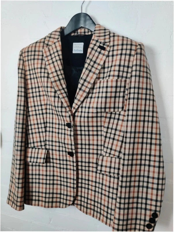 Vintage Italian beige check tartan oversized blazer - Medium