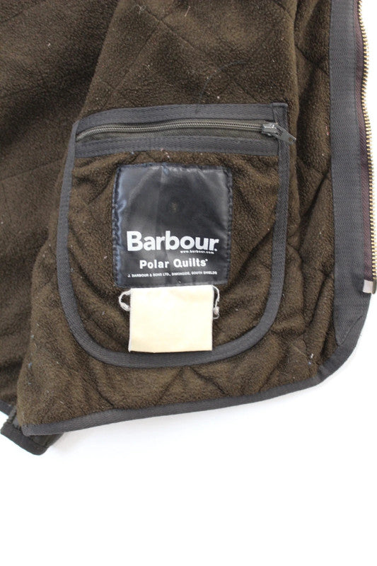 Re/worked Barbour Quilted Gilet Olive Green with Tartan Medium