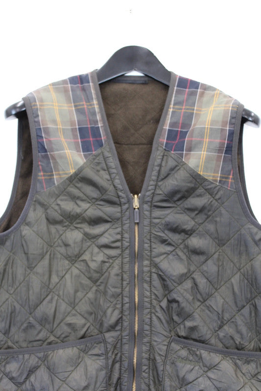 Re/worked Barbour Quilted Gilet Olive Green with Tartan Medium