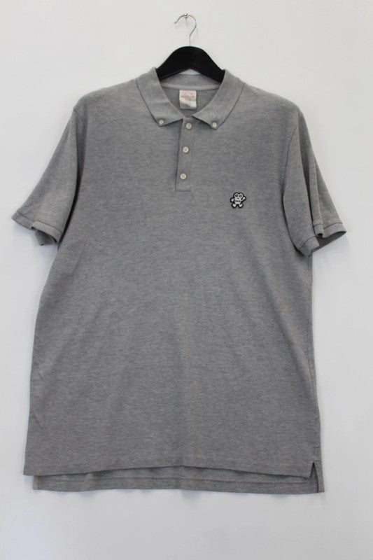 Vintage Evisu Grey Cotton Piqué Polo Shirt Godhead Patch XL