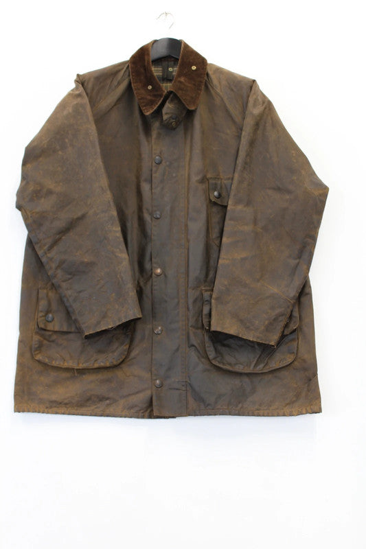 Vintage 80s Barbour Solway Zipper 2-Crest Waxed Cotton Jacket Brown 112cm / 44in