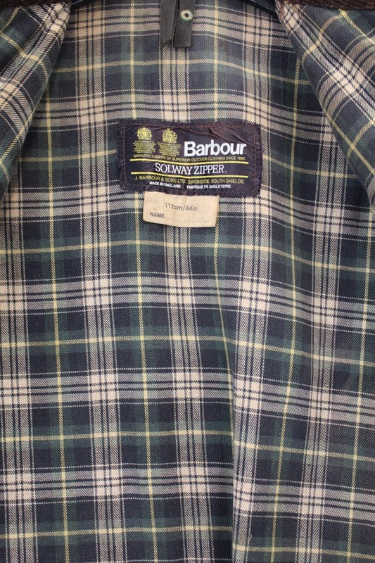 Vintage 80s Barbour Solway Zipper 2-Crest Waxed Cotton Jacket Brown 112cm / 44in