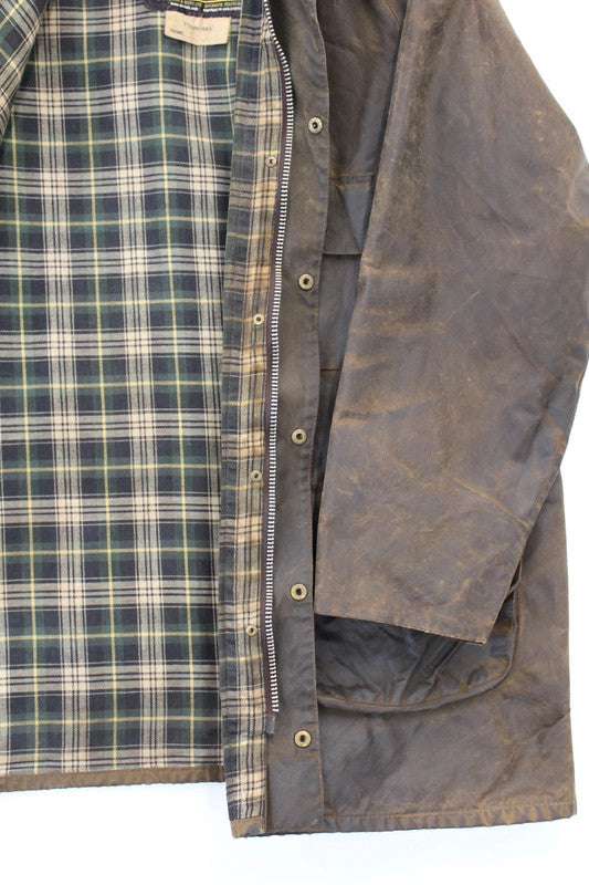 Vintage 80s Barbour Solway Zipper 2-Crest Waxed Cotton Jacket Brown 112cm / 44in