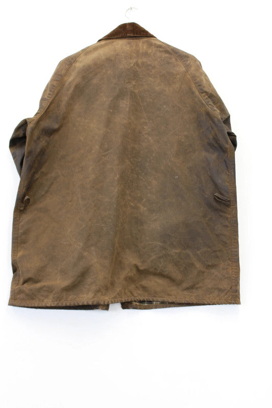 Vintage 80s Barbour Solway Zipper 2-Crest Waxed Cotton Jacket Brown 112cm / 44in