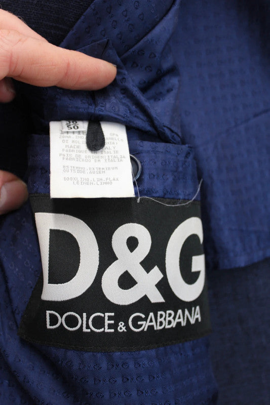 Vintage D&amp;G Dolce &amp; Gabbana Navy Blue 100% Linen 3-Button Work Jacket