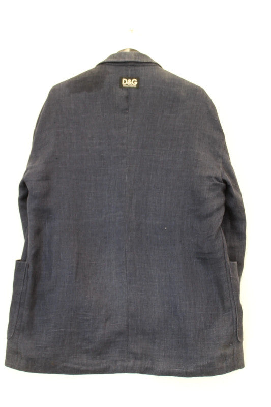 Vintage D&amp;G Dolce &amp; Gabbana Navy Blue 100% Linen 3-Button Work Jacket