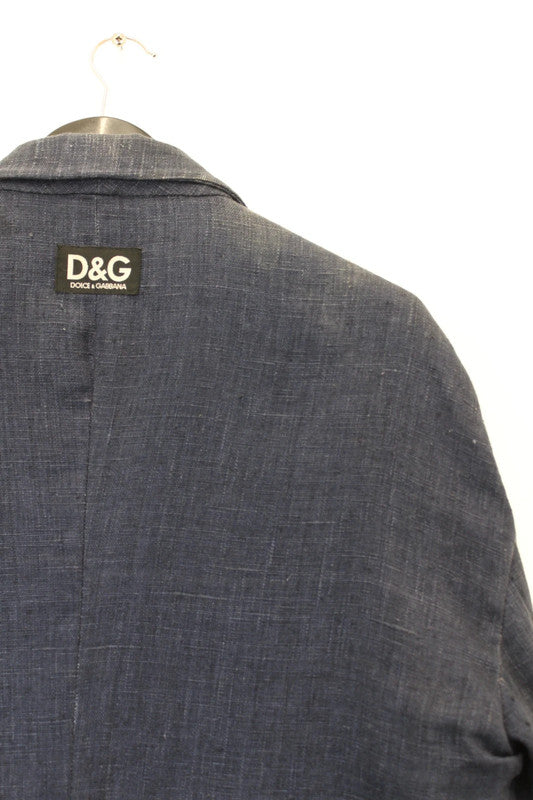 Vintage D&amp;G Dolce &amp; Gabbana Navy Blue 100% Linen 3-Button Work Jacket