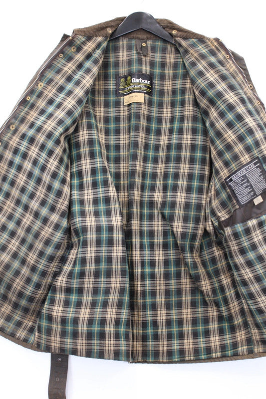 Vintage 80s Barbour Solway Zipper 2-Crest Waxed Cotton Jacket Brown 107cm / 42in
