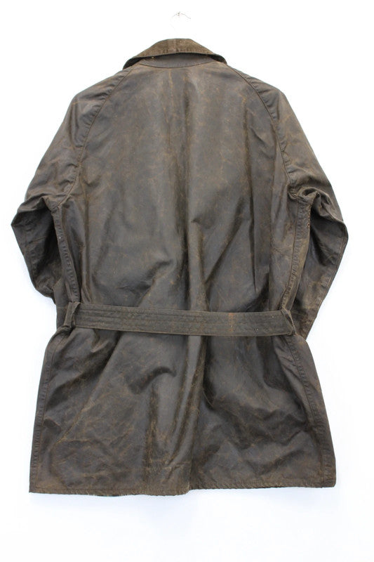 Vintage 80s Barbour Solway Zipper 2-Crest Waxed Cotton Jacket Brown 107cm / 42in