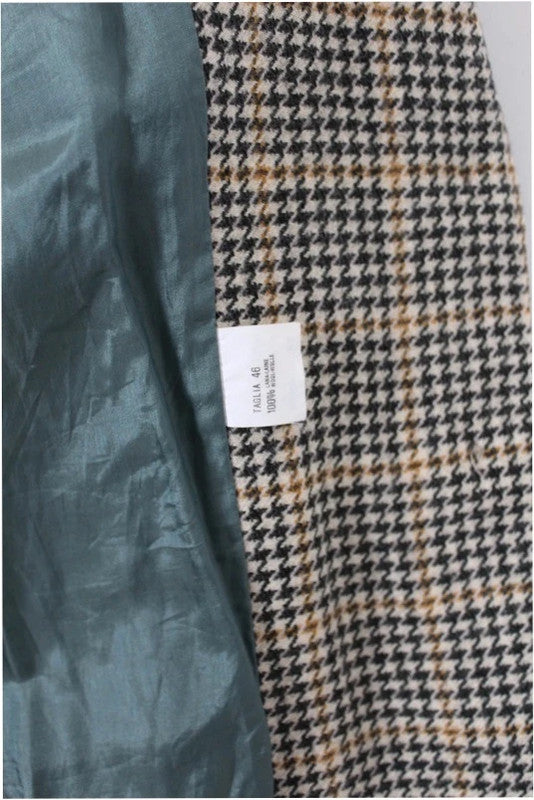 Vintage Italian Brown Tan Houndstooth Check Wool Tweed Blazer Jacket IT46