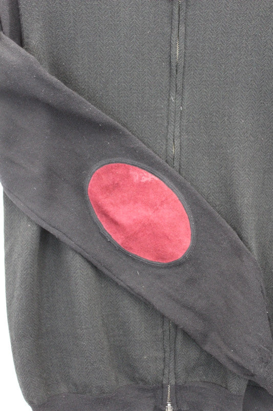 Vintage Holland Esquire Black 100% Merino Wool Knit Jumper Red Elbow Patches