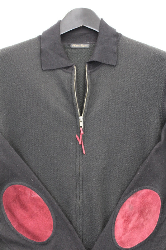 Vintage Holland Esquire Black 100% Merino Wool Knit Jumper Red Elbow Patches