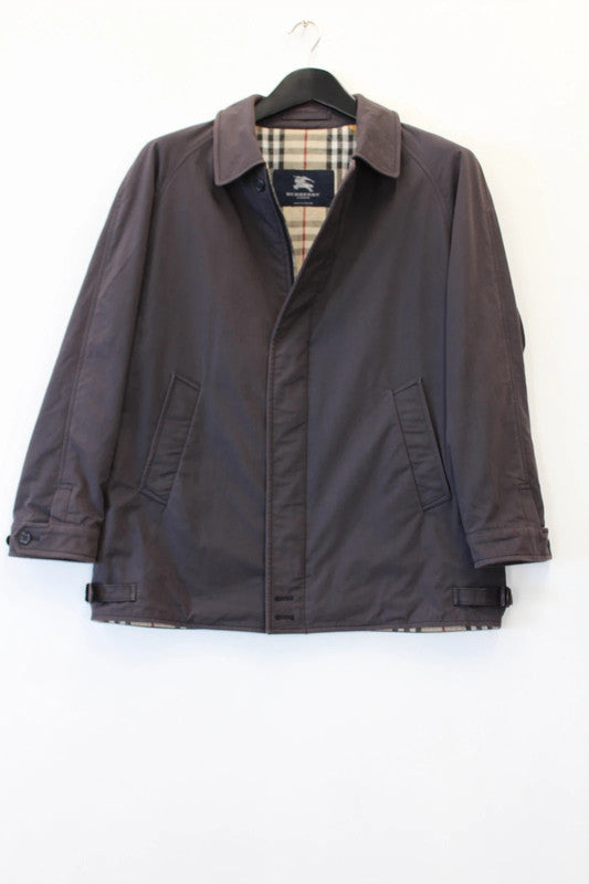 Vintage Burberry London Quilted Nova Check Lined Car Coat Jacket Navy Medium