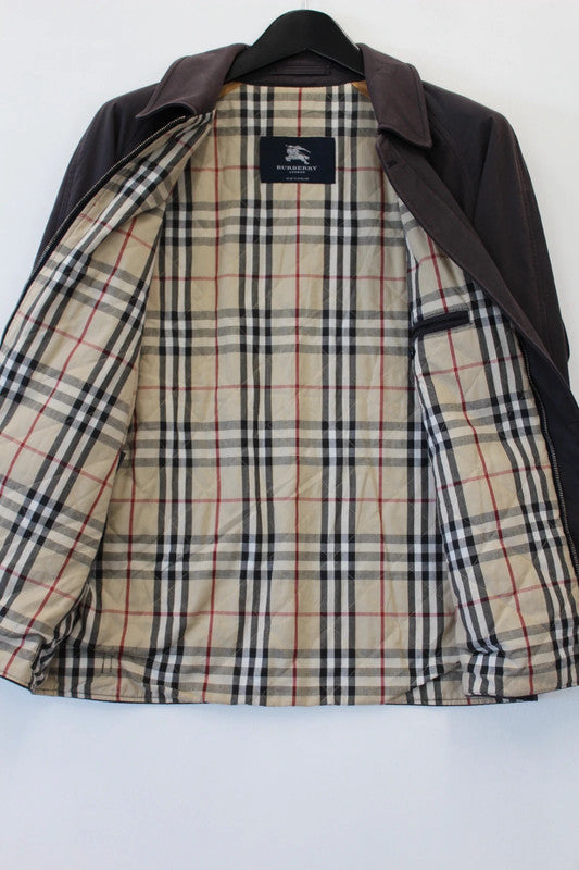 Vintage Burberry London Quilted Nova Check Lined Car Coat Jacket Navy Medium