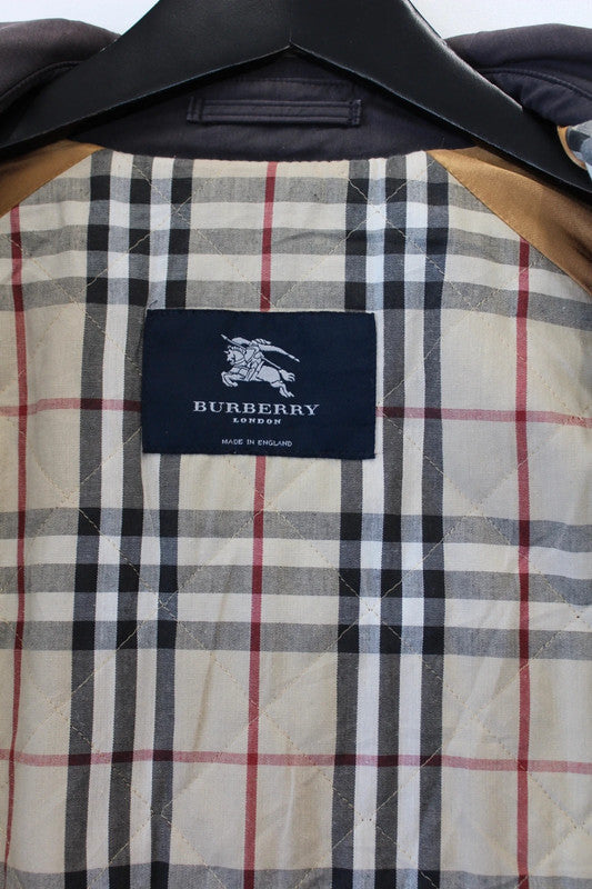 Vintage Burberry London Quilted Nova Check Lined Car Coat Jacket Navy Medium