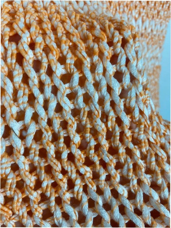 Orange and white loose knit cable vest top, m